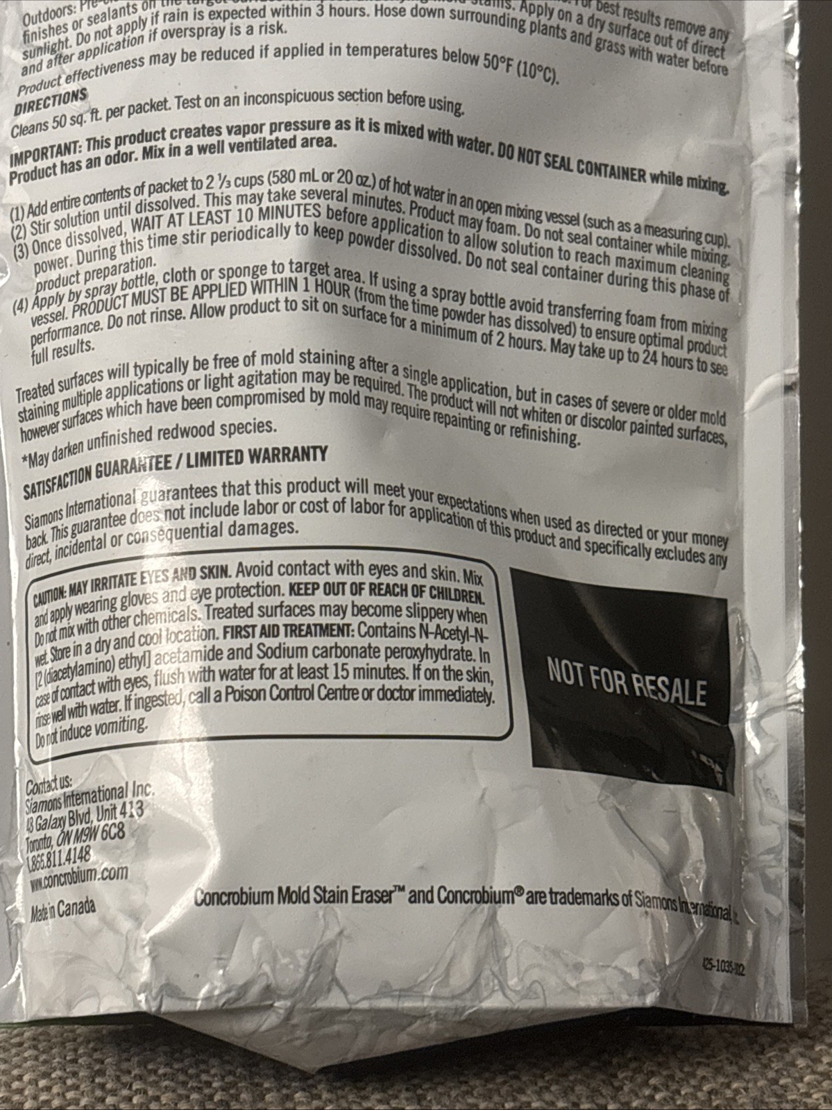 Concrobium Mold Stain Eraser 3.5 ounce Packet Treats 50 Square Feet 3.5 OZ