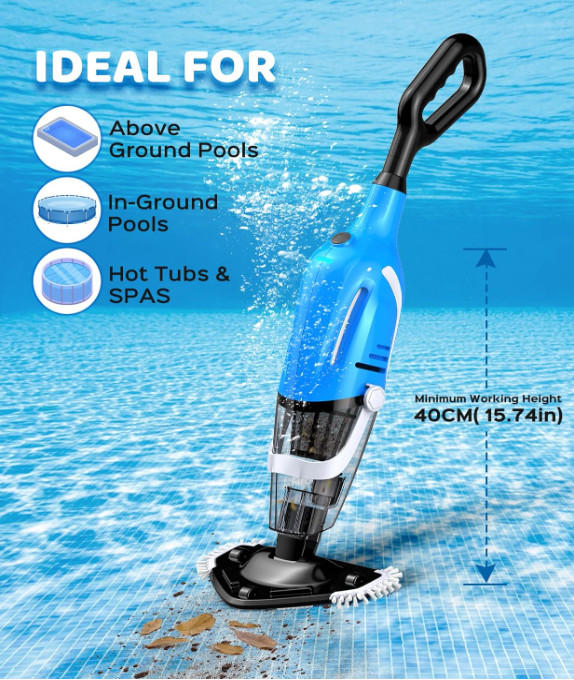 Limpiador Inalámbrico para Piscinas y Spa con Succión Potente y Poste Extensible