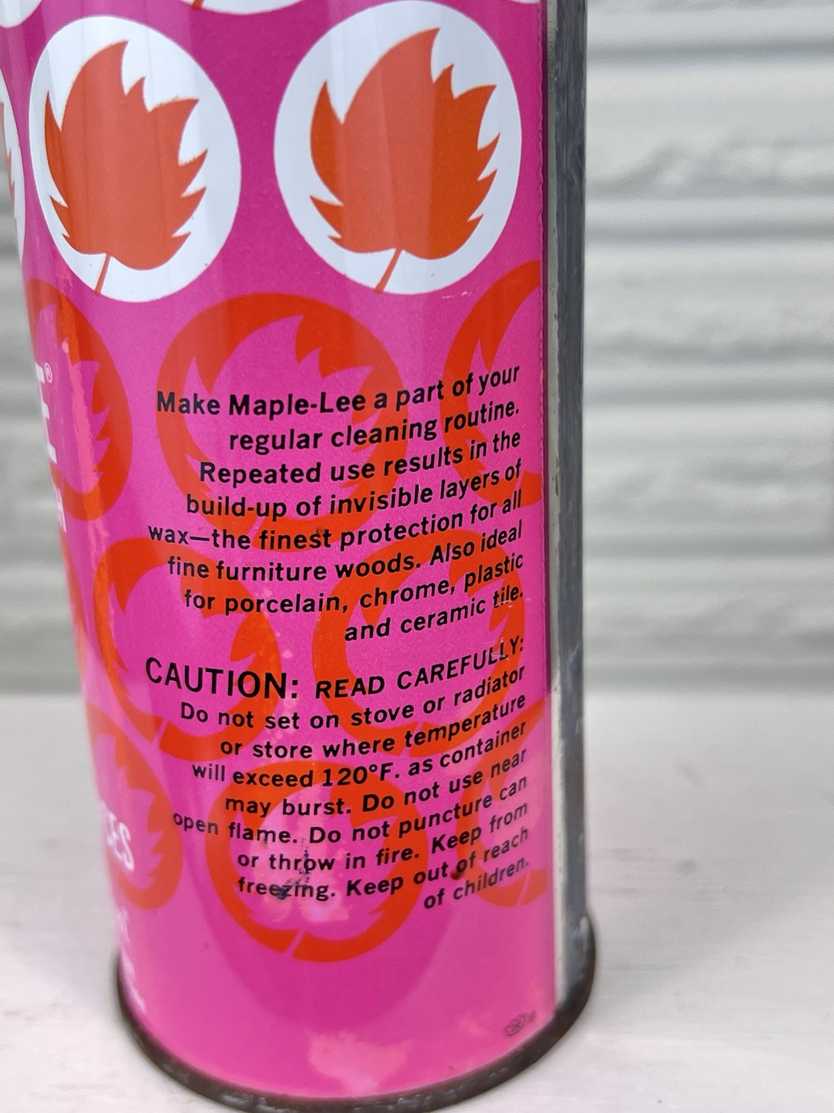 Vtg Maple-Lee Furniture Polish Aerosol 14oz Advertising Graphics Movie Prop