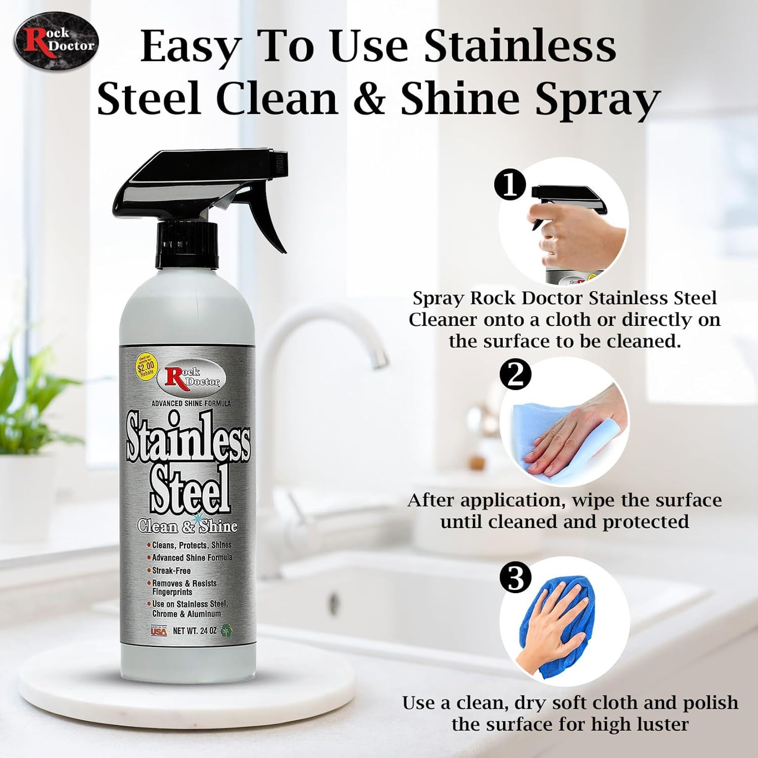 Rock Doctor Stainless Steel Cleaner and Polish, Streak-Free Cleaning Solution fo