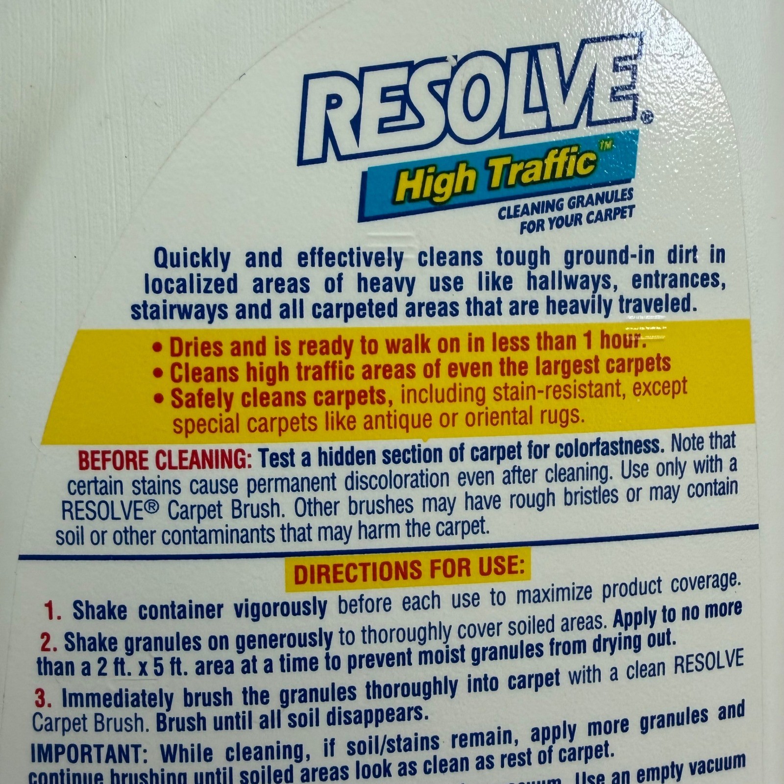 Resolve High Traffic Carpet Cleaner Cleaning Granules 18oz Container Parial