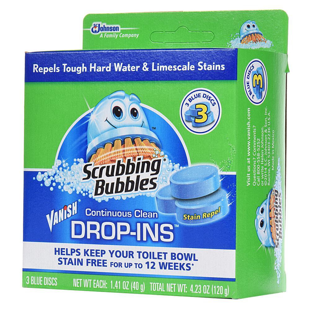 Scrubbing Bubbles CONTINUOUS CLEAN DROP-INS 3-Blue Discs STAIN REPEL Toilet Bowl