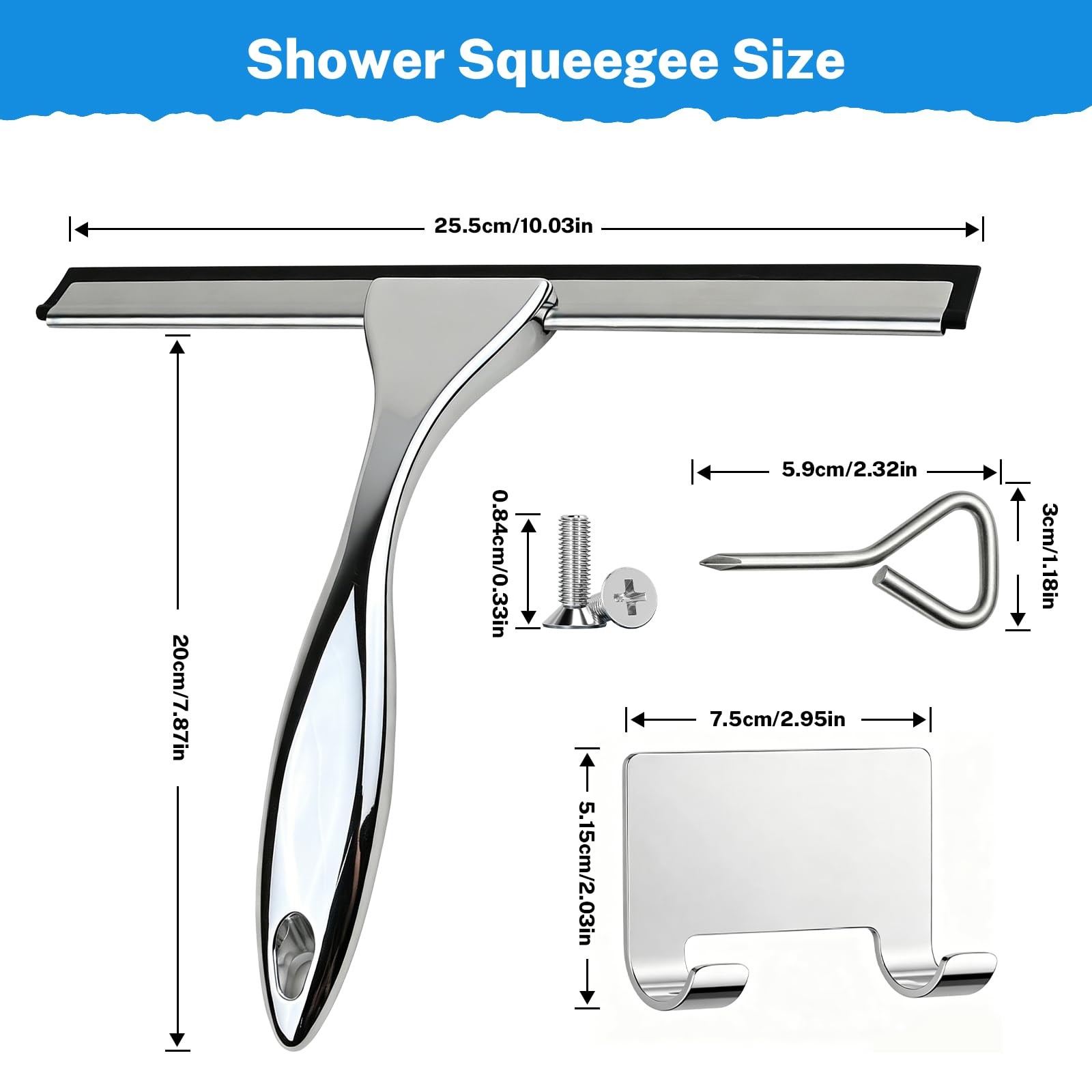 All-Purpose Stainless Steel Squeegee, 10 Inch Silver Shower Squeegee with 1 A…