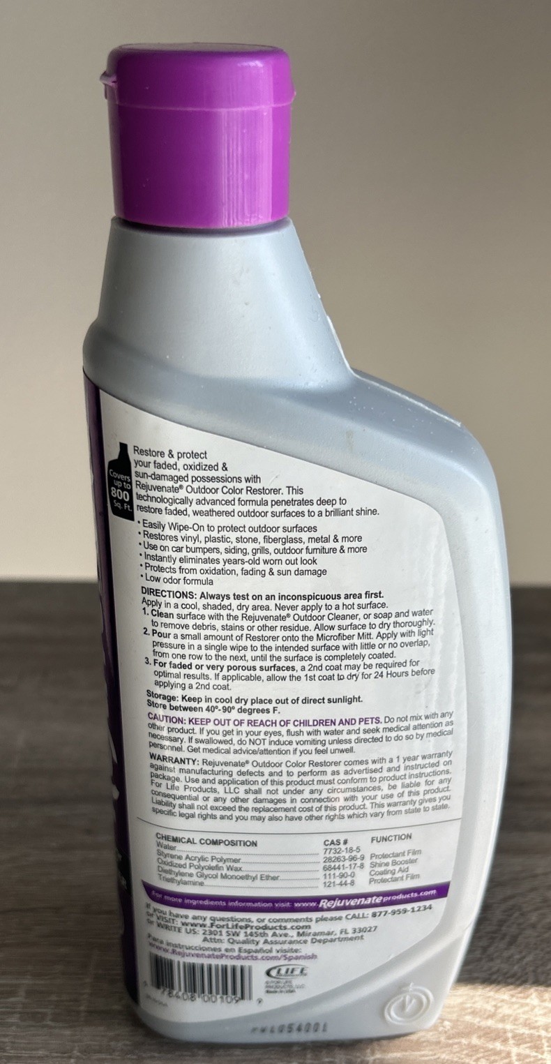 Rejuvenate Outdoor Color Restorer 16 oz Patio Furniture Cleaner Wipe On **NEW**