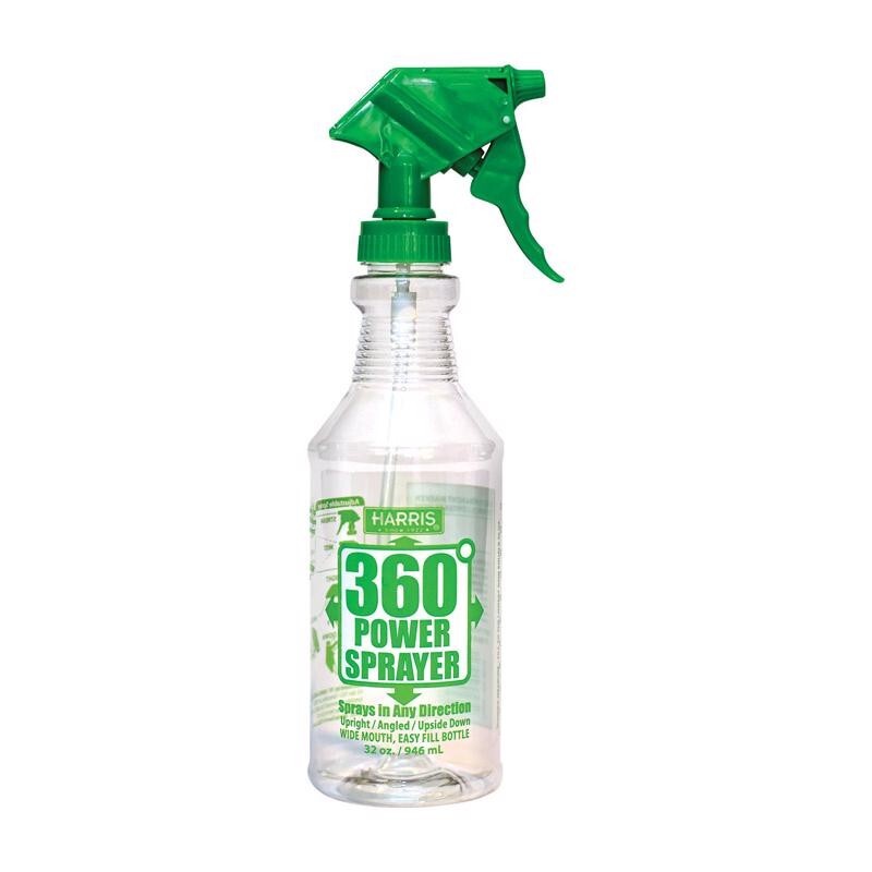 Harris 360 Power Sprayer Clear/Green Plastic Bottle Sprats Any Direction 32 oz