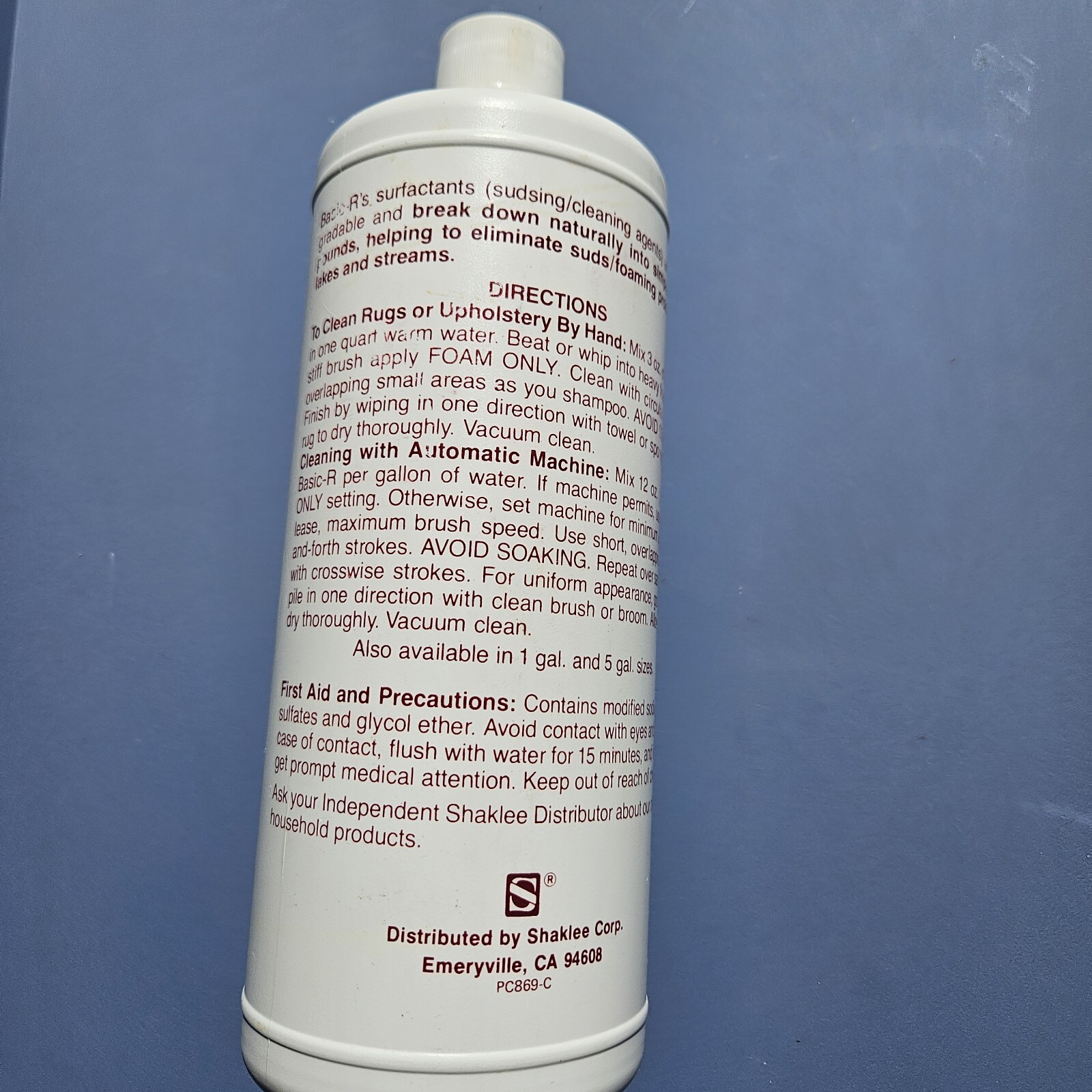 Shaklee Basic-R Rug & Upholstery Cleaner Organic Concentrated Formula NOS Rare