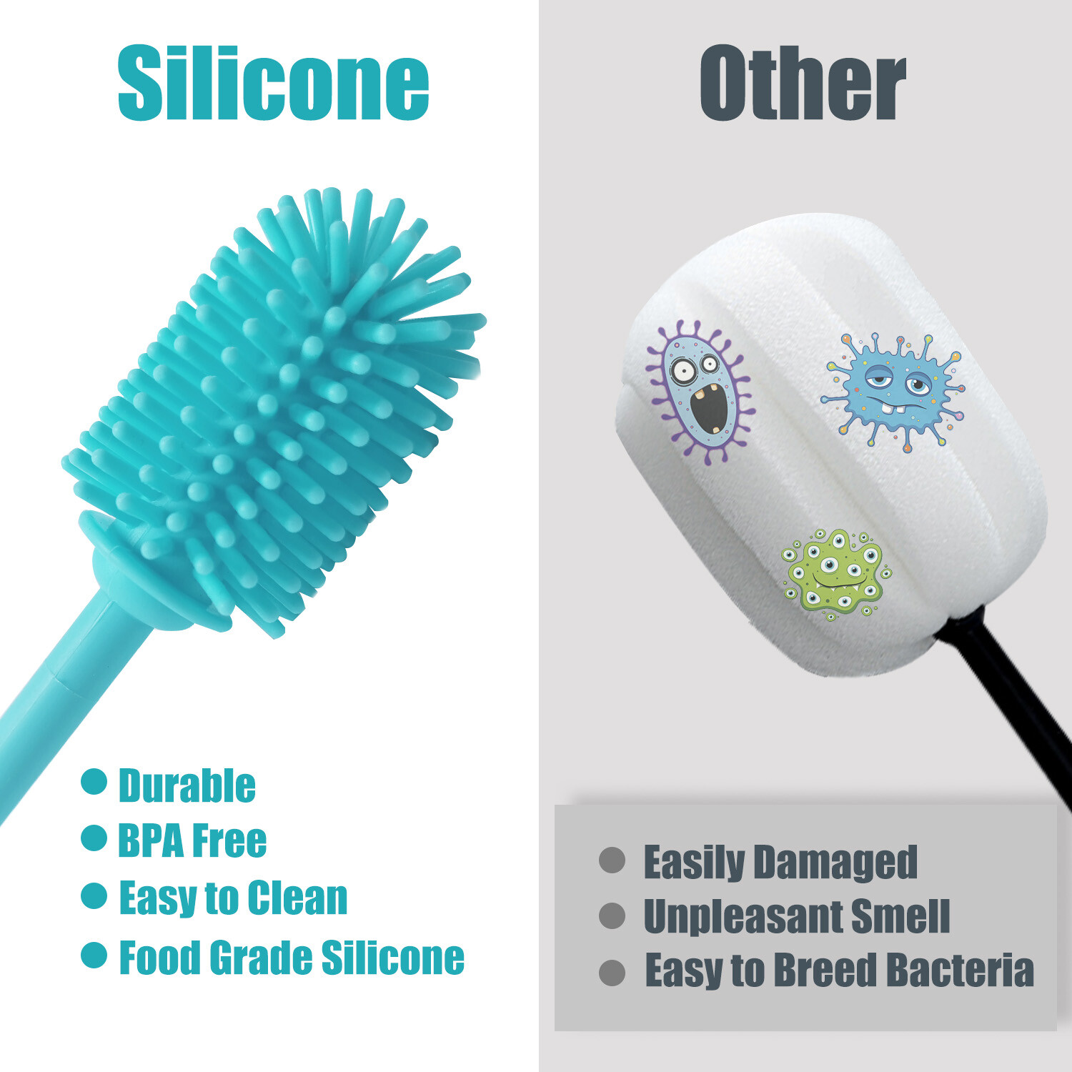 2 Pack Silicone Bottle Brush Cleaner Lab Cleaning Brush for Baby Bottles Blue
