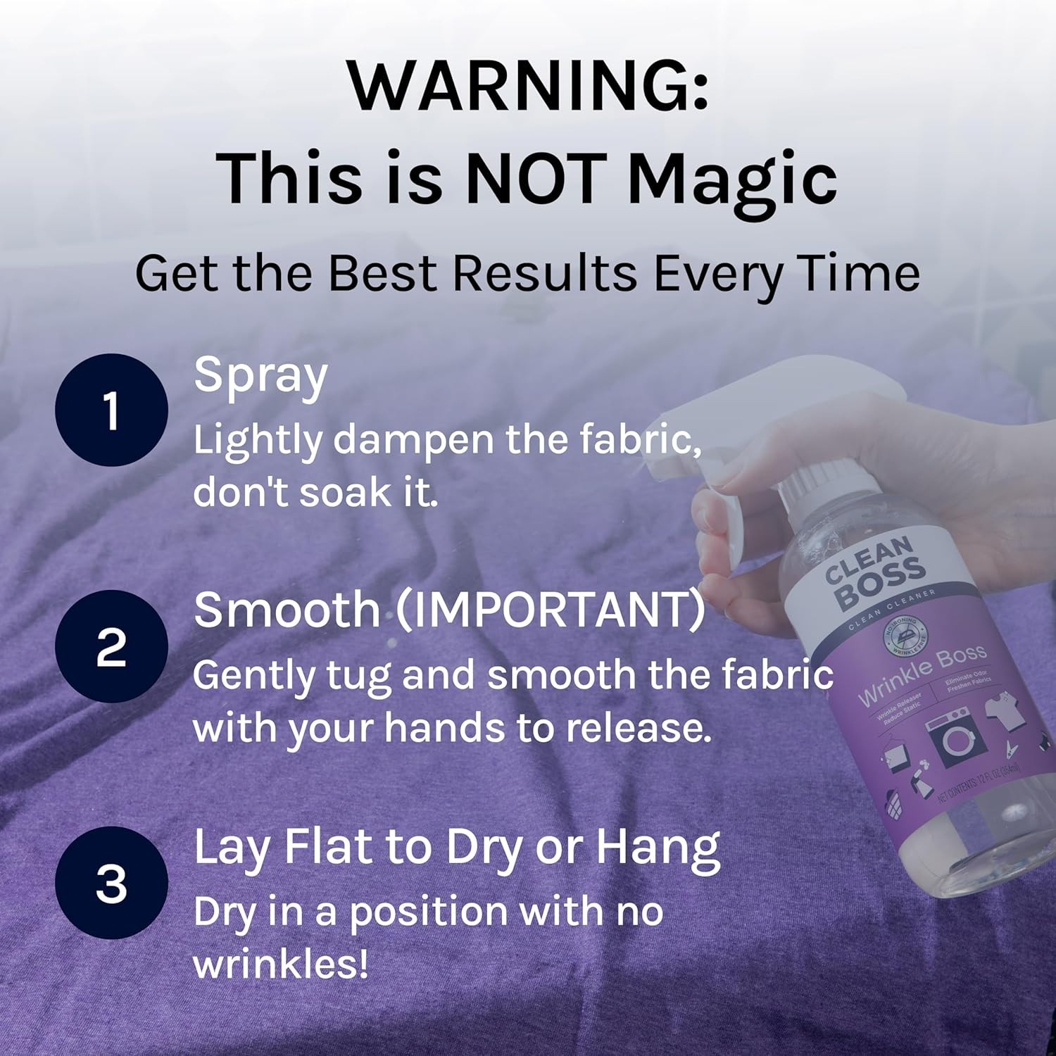 Wrinkle Boss Release Spray for Clothing – 2 Bottles plus 1 Mini Travel Size Wrin