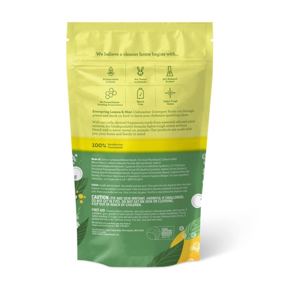 Lemon & Mint Auto Dish – 12.7oz/20ct: Phosphate-Free, Packet Form,Dishwasher Use