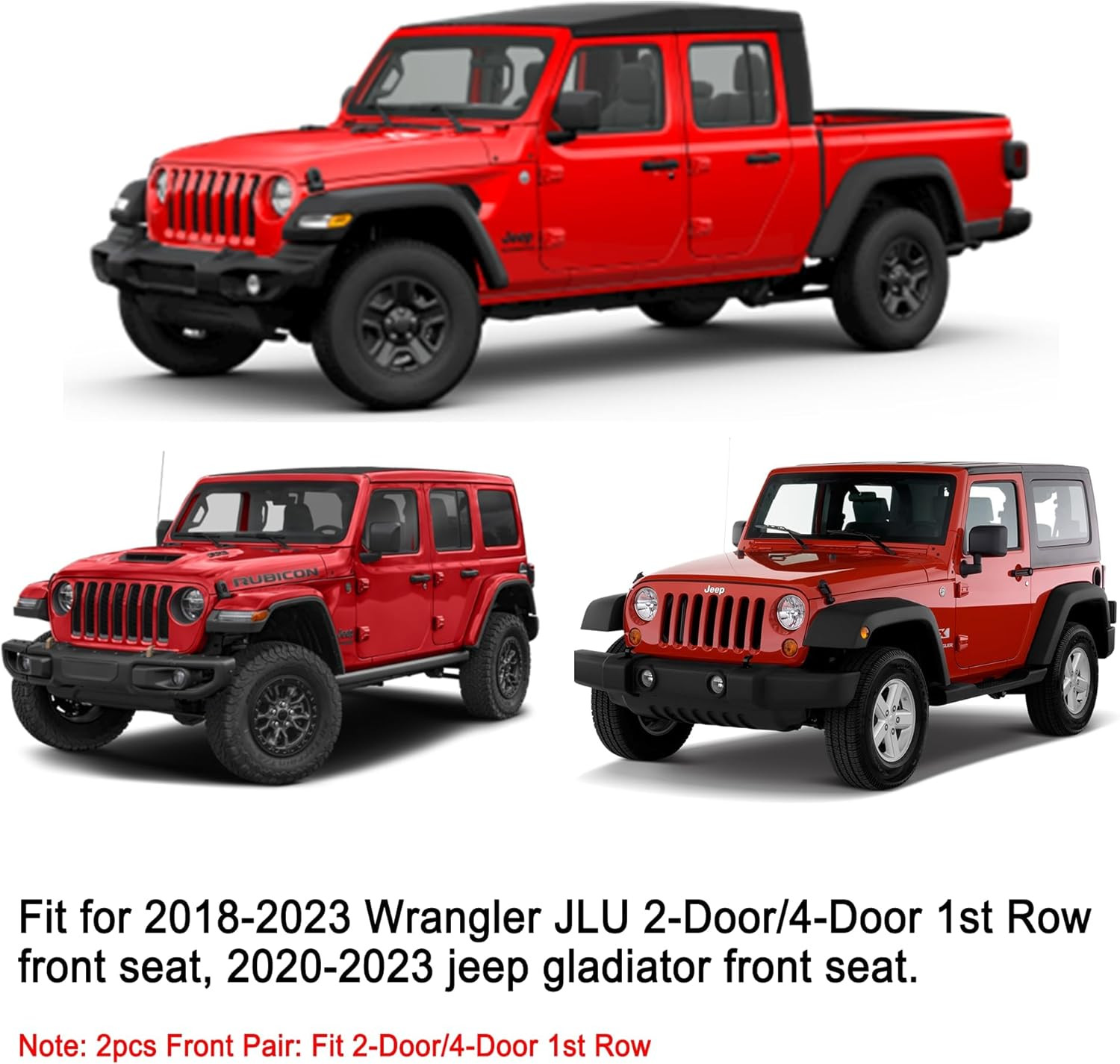 Custom Fit Black & Red Seat Covers for 2018-2025 Jeep Wrangler JL 2/4-Door