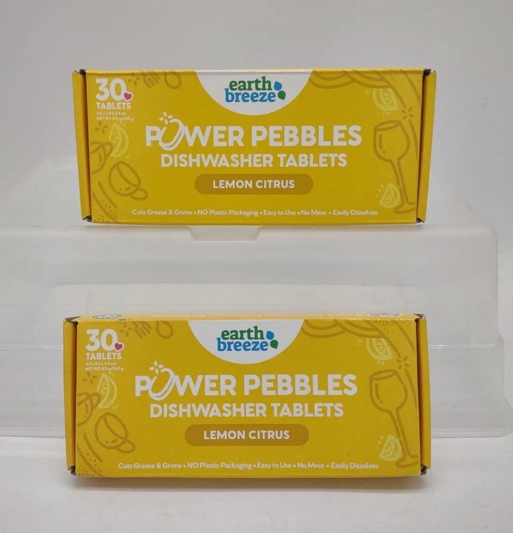 Earth Breeze Power Pebbles Dishwasher Tablets Lemon Citrus 2 Boxes 60 Tablets