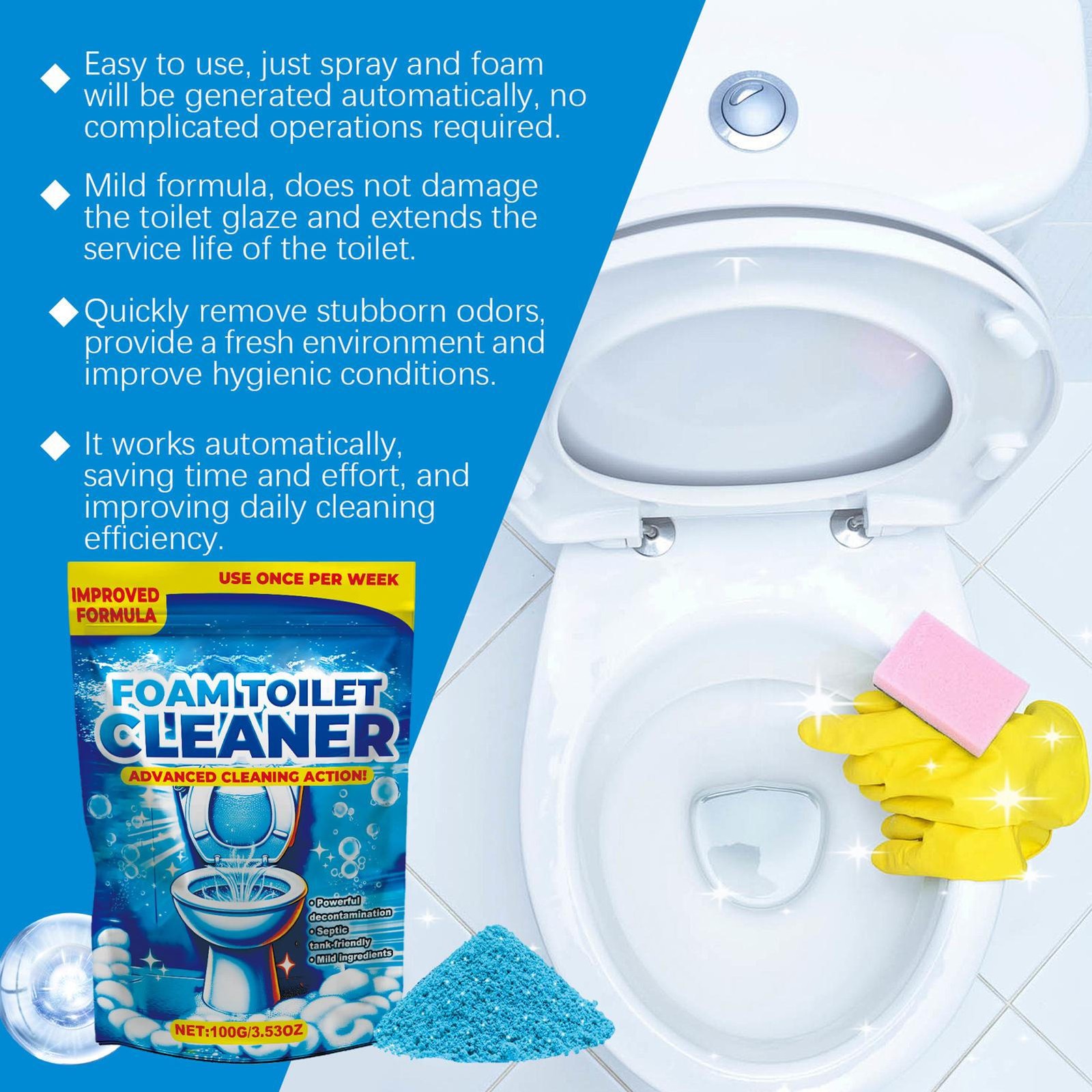 Splash Foam Toilet Bowl Stains Cleaner Powder Remove Odors and Stains-