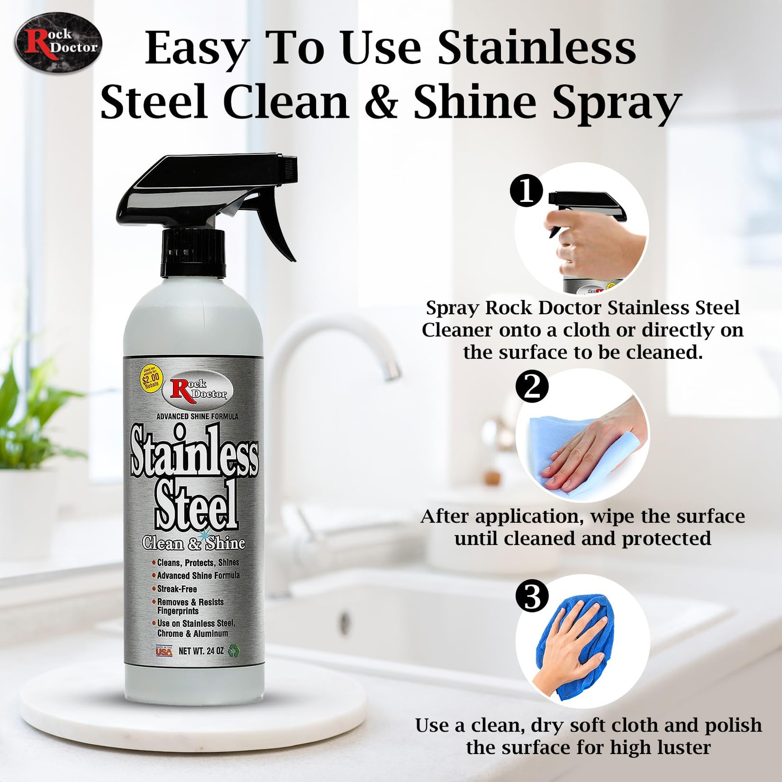 Rock Doctor Stainless Steel Cleaner Protectant 24oz Multi Surface Spray