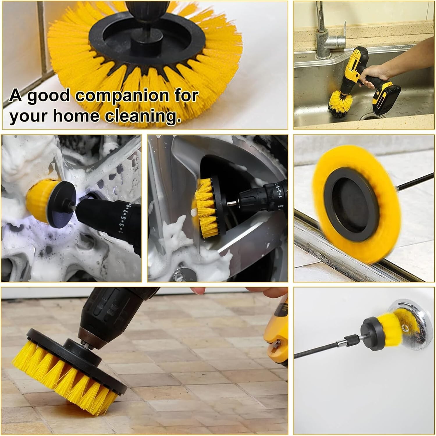 10Pcs Drill Brush Attachment Set,Power Cleaning Scrub Brush Kit with Extend Long