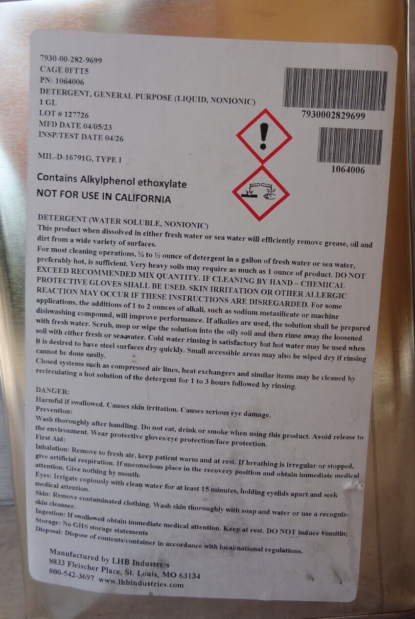 General Purpose Concentrated Liquid Detergent 1 Gal. MIK-D-16791G TYPE 1