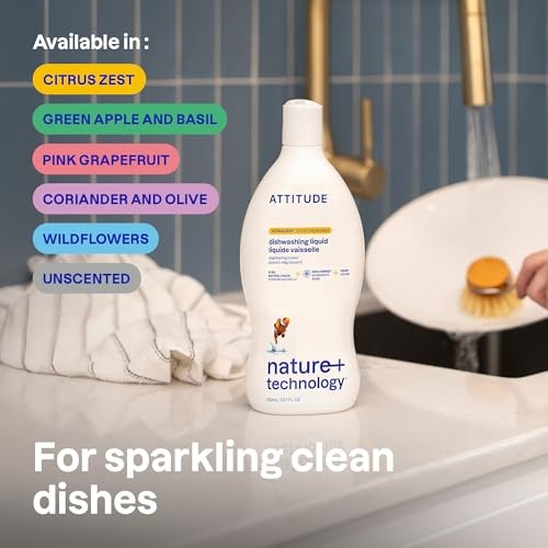 ATTITUDE Dish Soap, Citrus Zest, Plant-Based & Vegan Liquid, 23.7 Fl Oz
