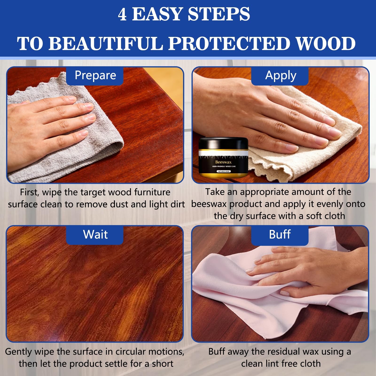 2pcs Wax, Beeswax Gleam – Premium Wax & Polish, All-Natural Wood Conditioner,…