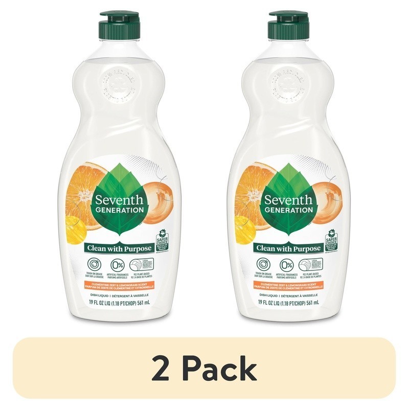 2 Pack Dish Soap Liquid Clementine Lemongrass Plant Based 19 oz Bottles