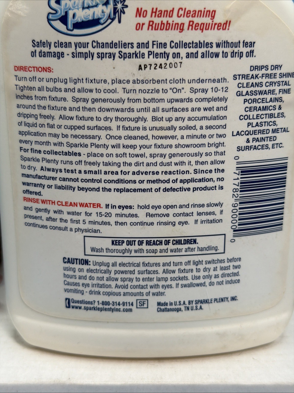 Sparkle Plenty Chandelier Cleaner Drip-Dry Spray, Clear, 32 oz NOS Full