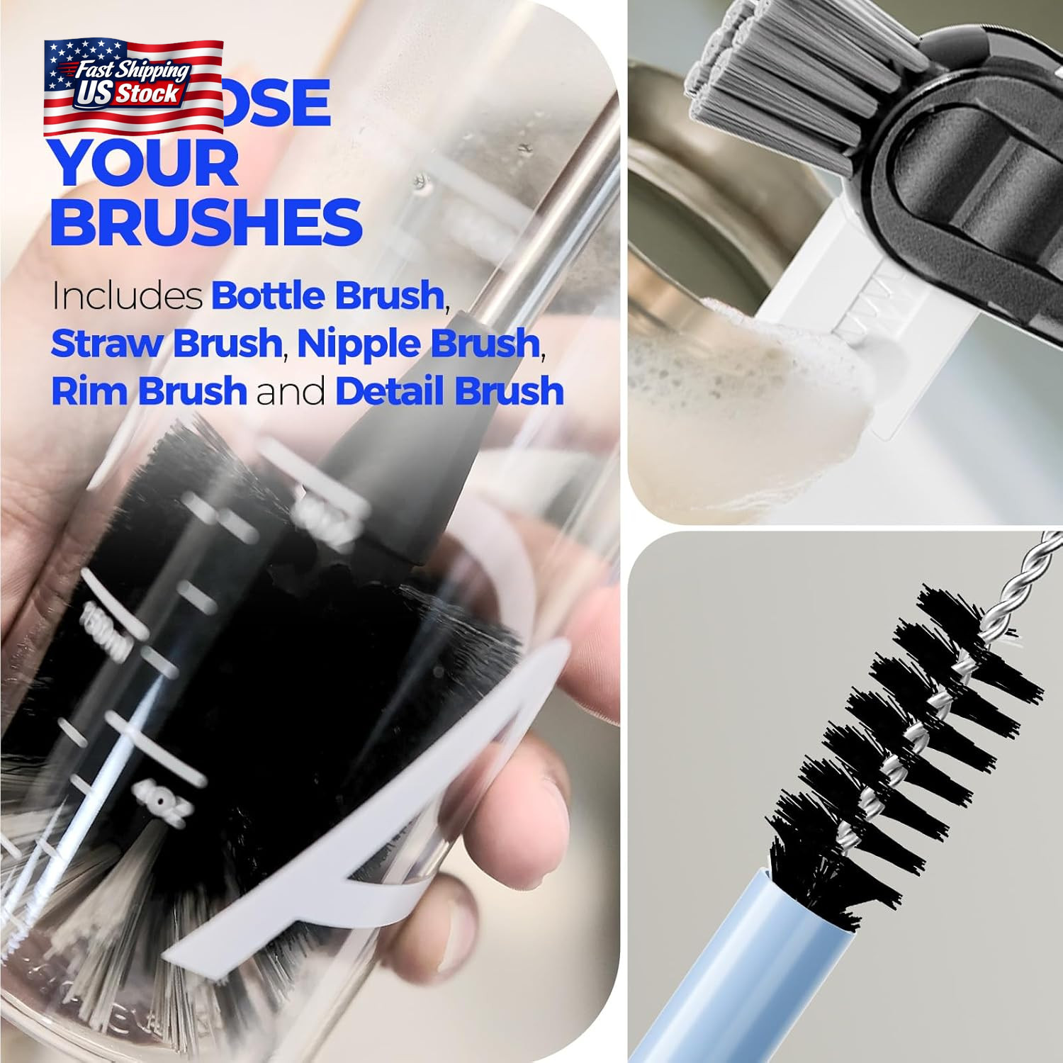Holikme 6 Pack Bottle Brush Set, 14″ Long Handle Stainless Steel Bottle Cleaner