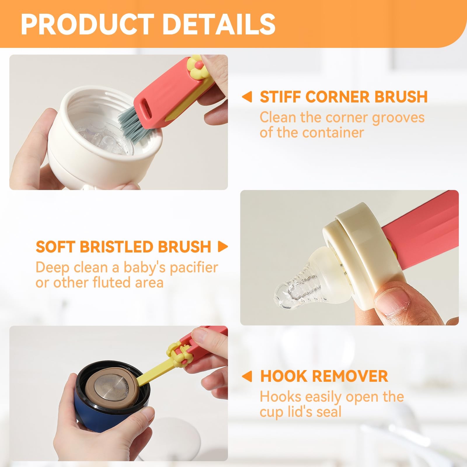 3 in 1 Cup Lid Gap Cleaning Brush Set, Multifunctional Bottle Cleaning Brush,…
