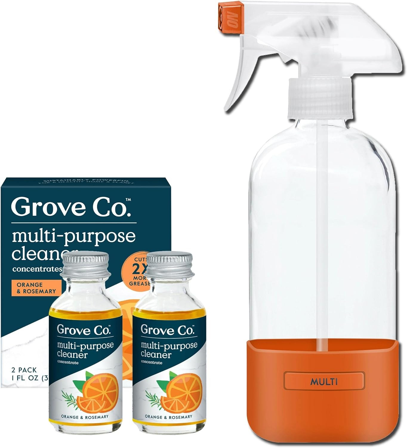 Multi-Purpose Cleaner, Refill Concentrate (2 X 1 Oz) + Glass Spray Bottle (16 Oz