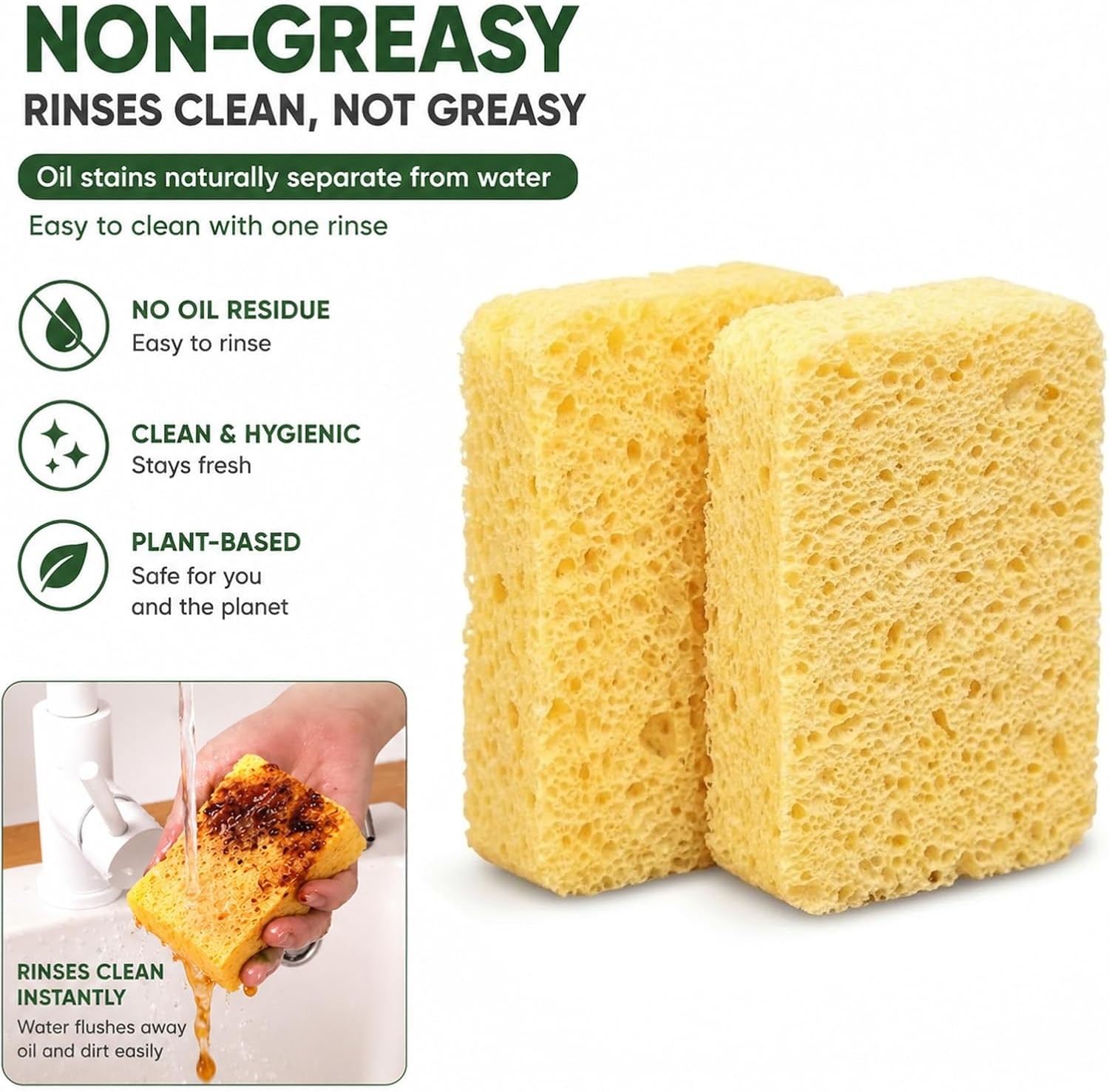 Kitchen Sponges, 20 Count, Plant-Based Cellulose + PET Scrub Sponge Set, Scratch