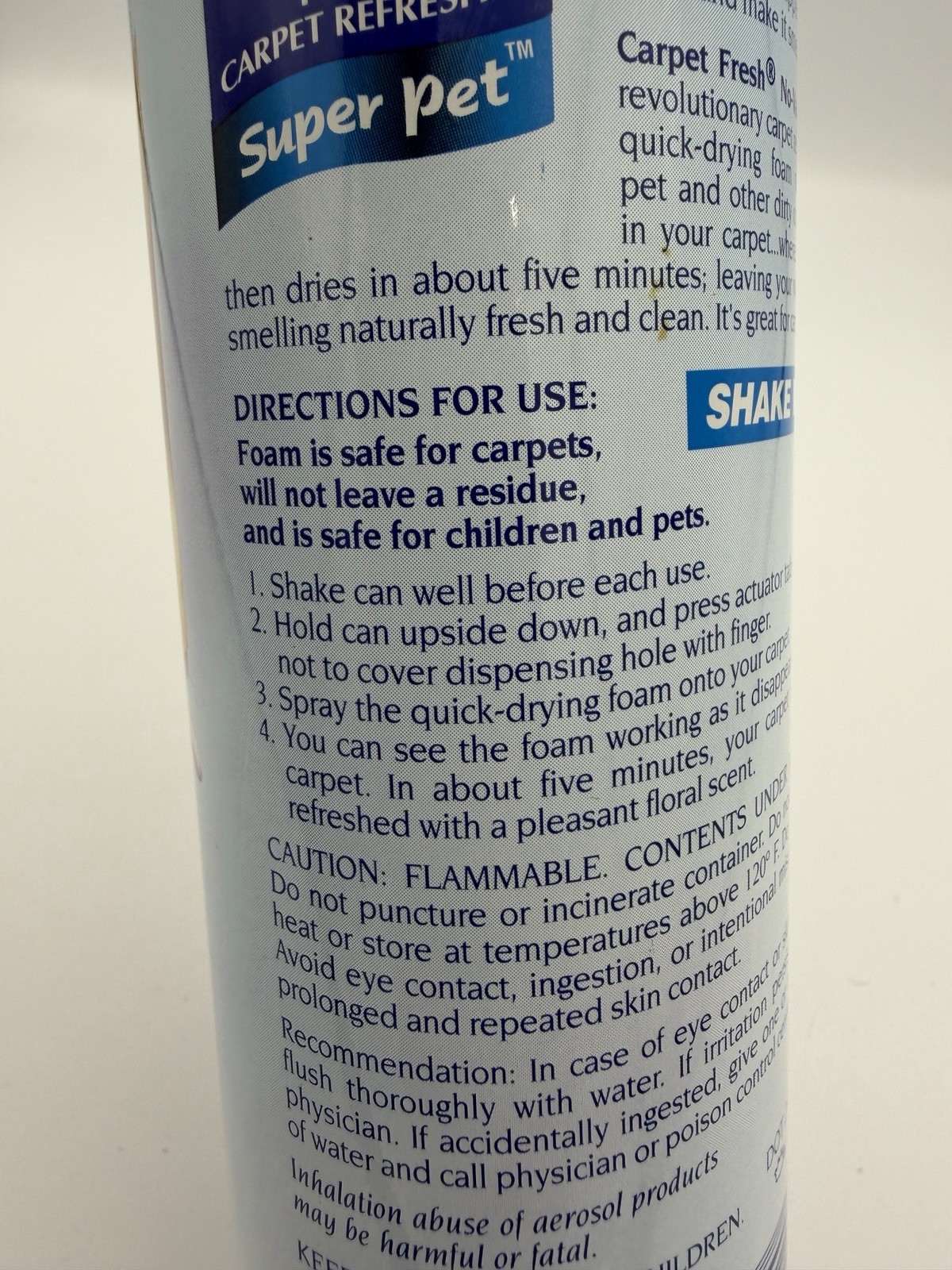 Vintage 1999 Carpet Fresh No Vacuum Foam Carpet Refresher Super Pet 10.5 oz New