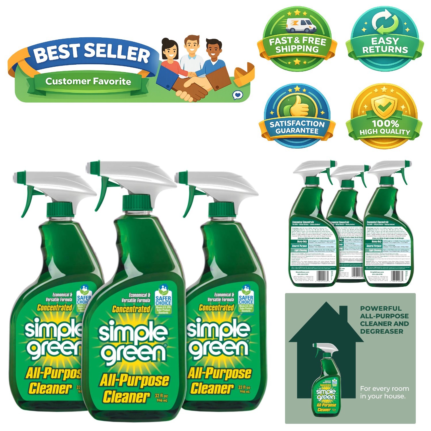 Simple Green All-Purpose Cleaner, 32 Fl Oz (Pack of 3) – Concentrated Spray