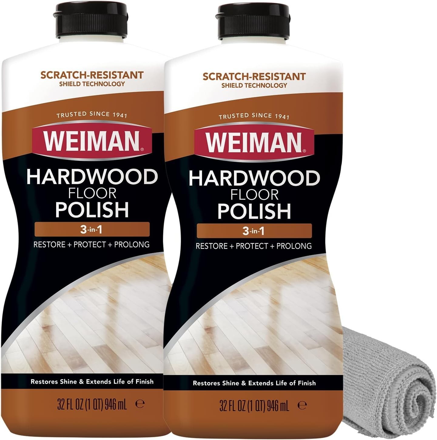 3PC Wood Floor Polish & Restorer – 32 Oz Bundle, Natural Shine & Scratch Removal
