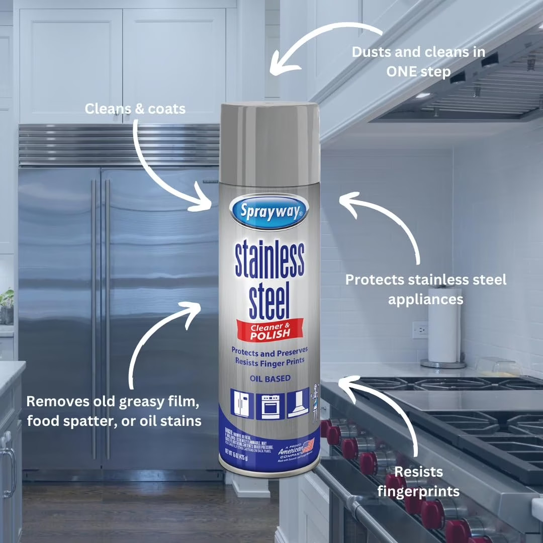 Sprayway Stainless Steel Cleaner Aerosol Spray Oil-Based, 15oz, Pack of 6 Cleans