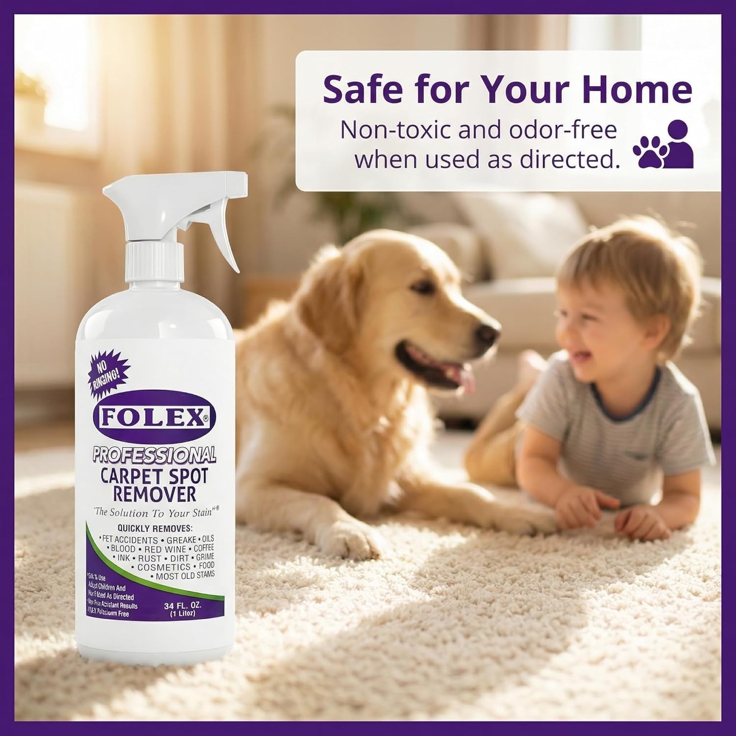 Professional Carpet Cleaner Spray 34 oz – Pet Stain Removal – Instant Stain R…