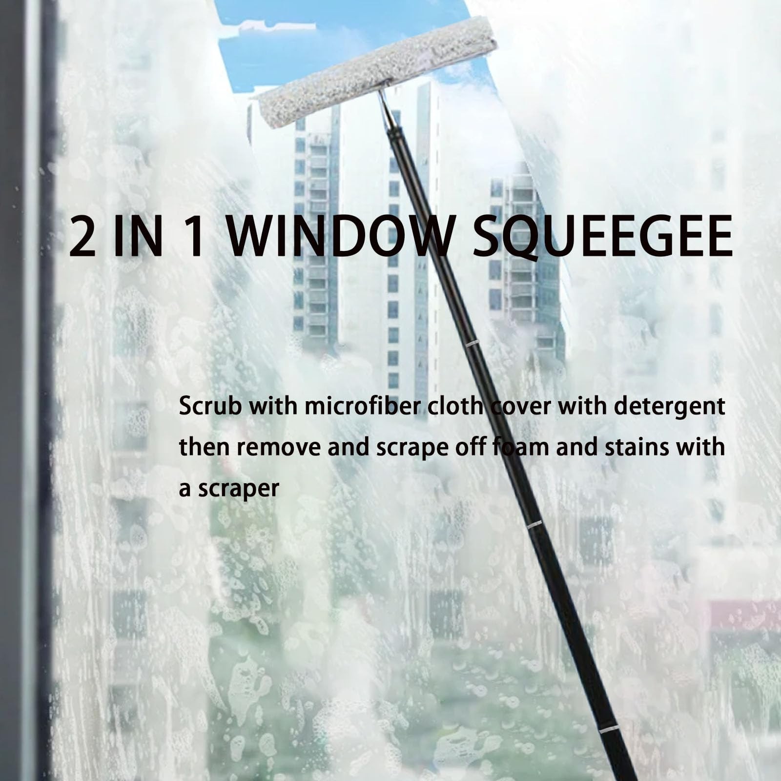 17.3″-60″ Extendable Shower Squeegee with Long Handle – Metal Window Squeegee…