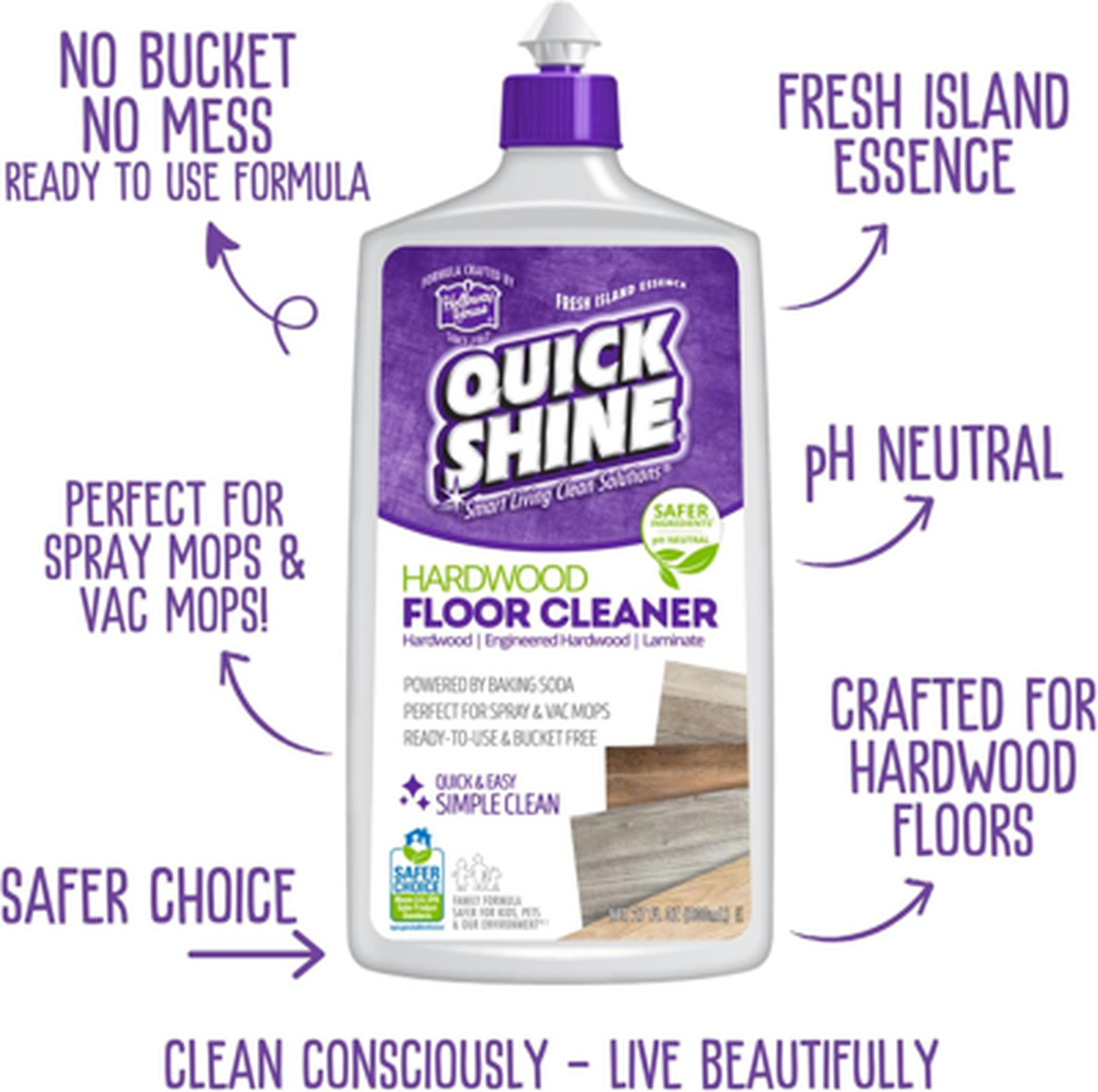 Hardwood Floor Cleaner 27 oz Streak-Free No Residue pH Neutral Made in USA