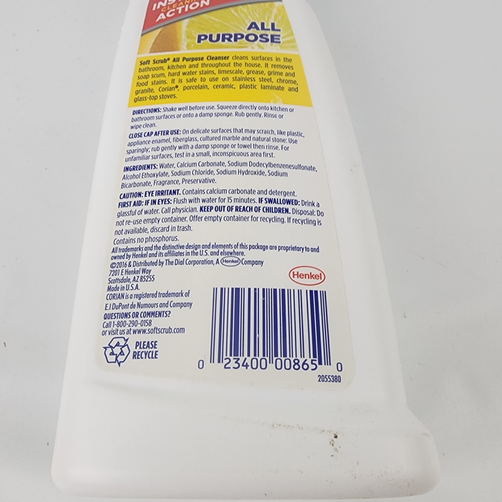 Soft Scrub LEMON Scent Heavy Duty Cleaner 24 oz. Deodorizes Tough Stains 000865