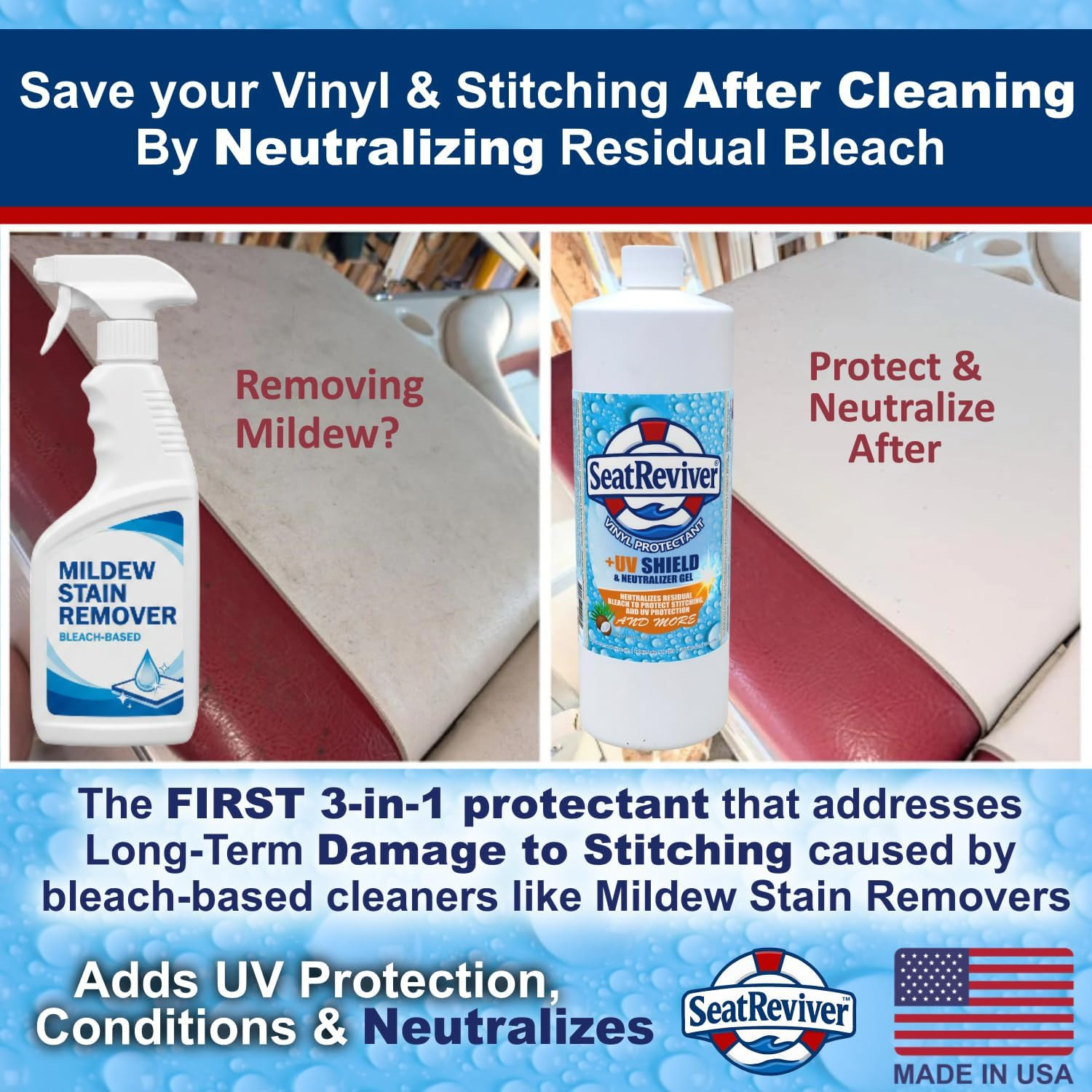 Marine Vinyl Protectant + UV Shield & Residual Bleach Neutralizer, Coconut Scent