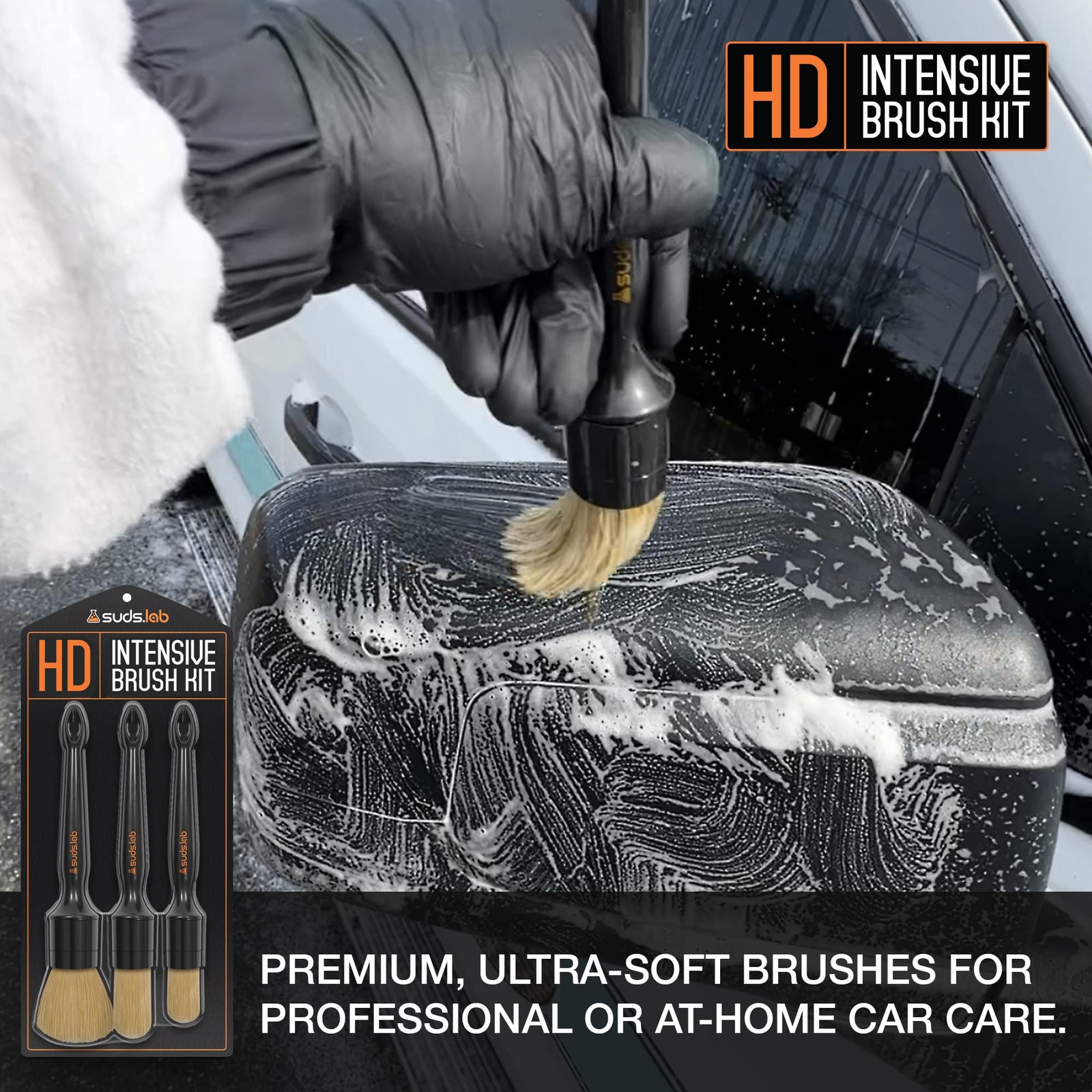 Suds Lab HD Intensive Car Detailing Brush Kit 3 PCS Boars Hair Scratch Free
