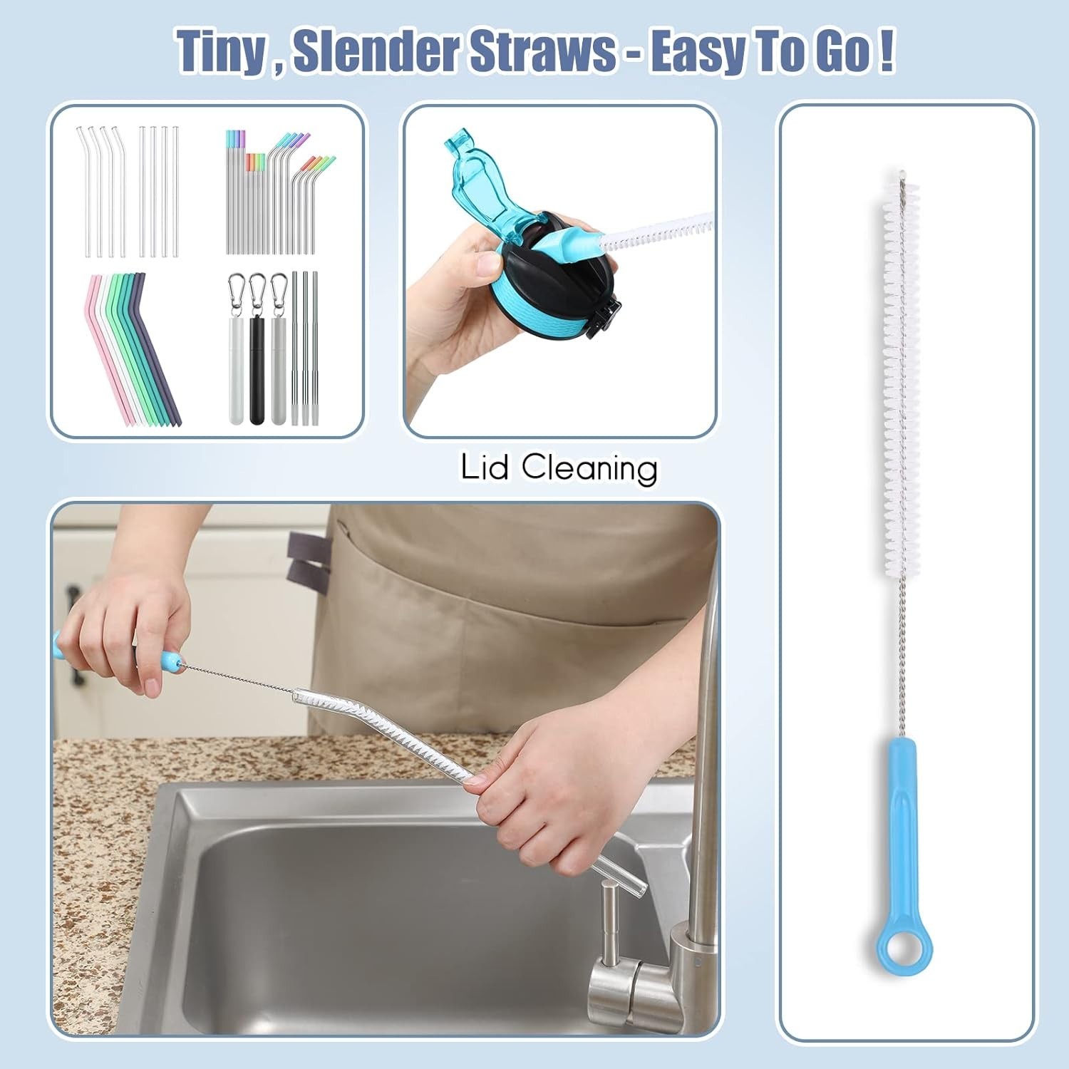 Bottle Cleaning Brush Set Long Handle Silicone Brushes Jug Thermos Flask Cleaner