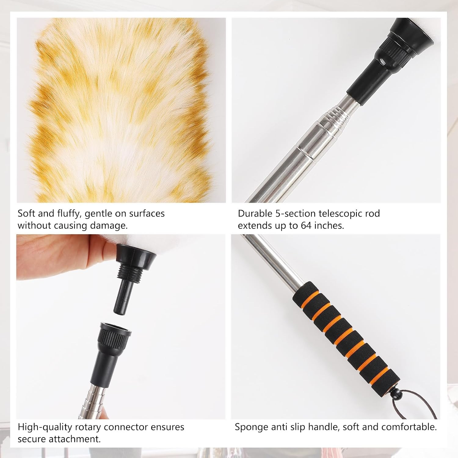 Lambswool Extendable Cleaning Duster 26-64 Inch, Anti-Static Wall Duster Cleaner