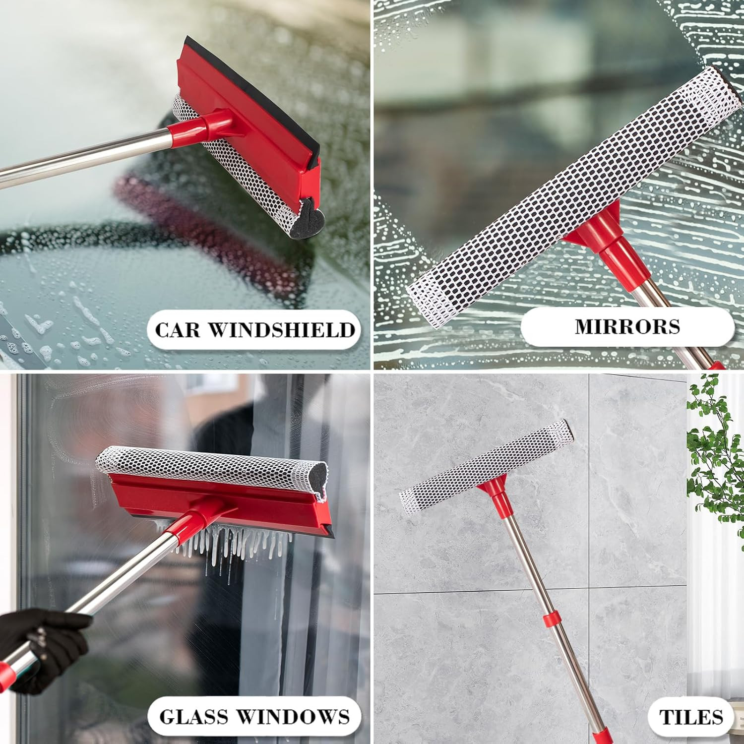 Windshield Cleaner Tool 2 in 1 Car Window Squeegee with Extendable Handle
