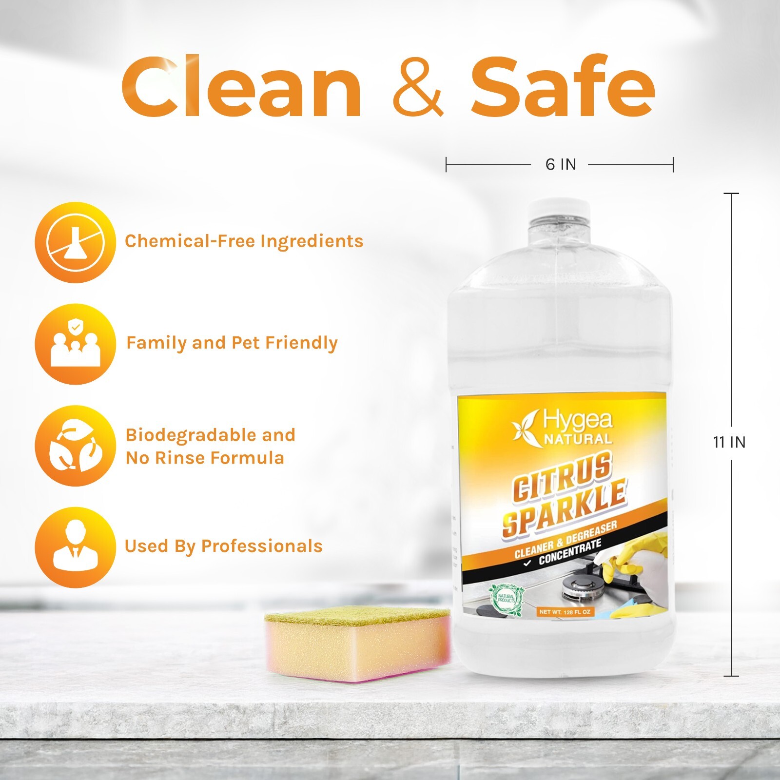 Citrus Sparkle – Natural Cleaner and Degreaser (Concentrated) Gallon 128 oz