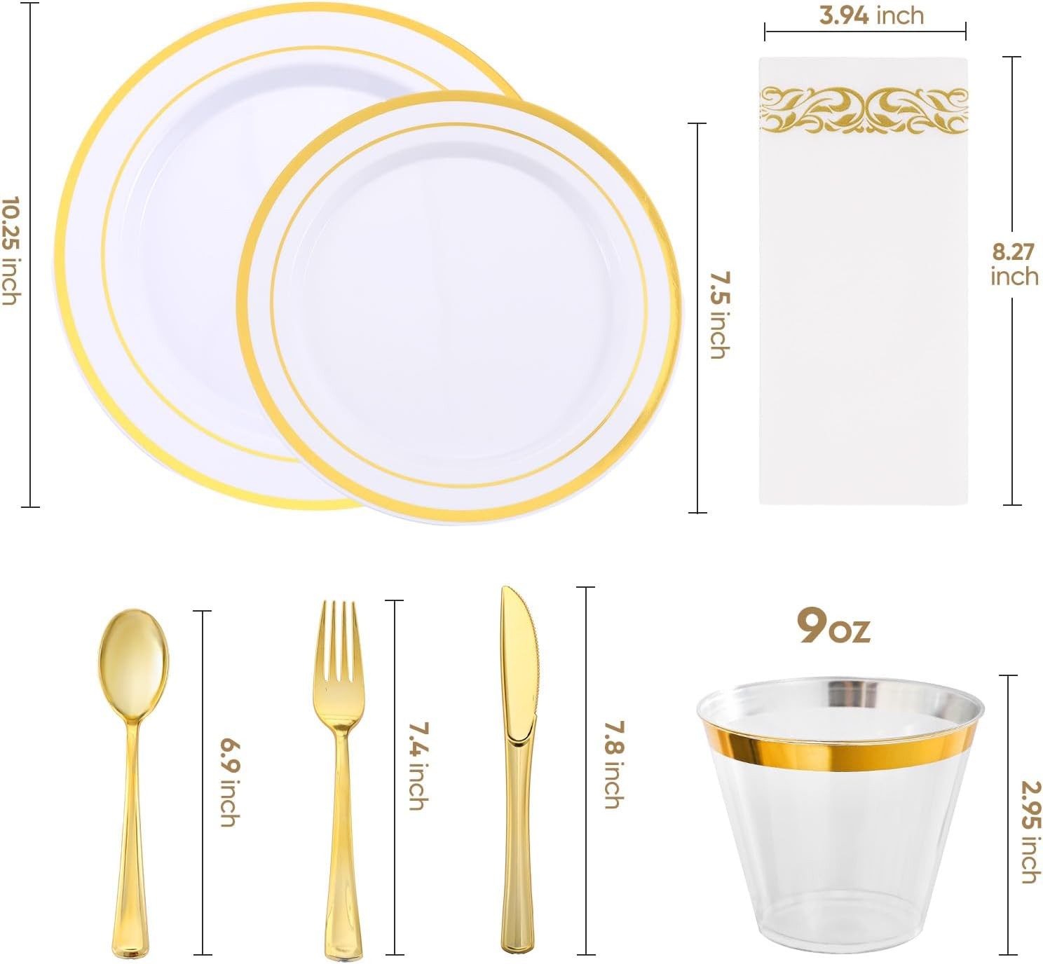 700-Piece Gold Rim Plastic Dinnerware Set for 100 Guests, Elegant Disposable D