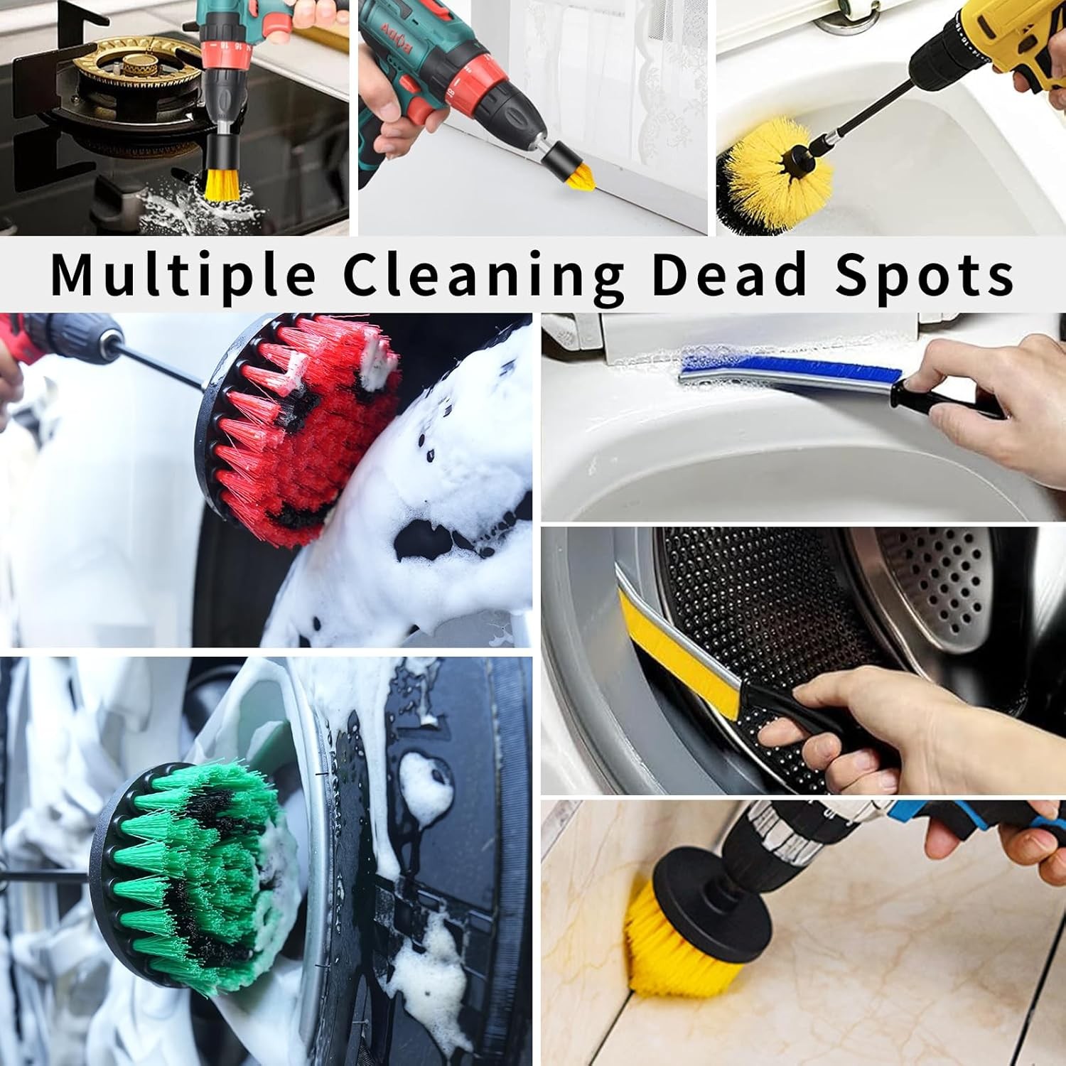 32 Pack Drill Brush Attachments Set Scrub Pads Sponge Buffing Pads Crevice Clean
