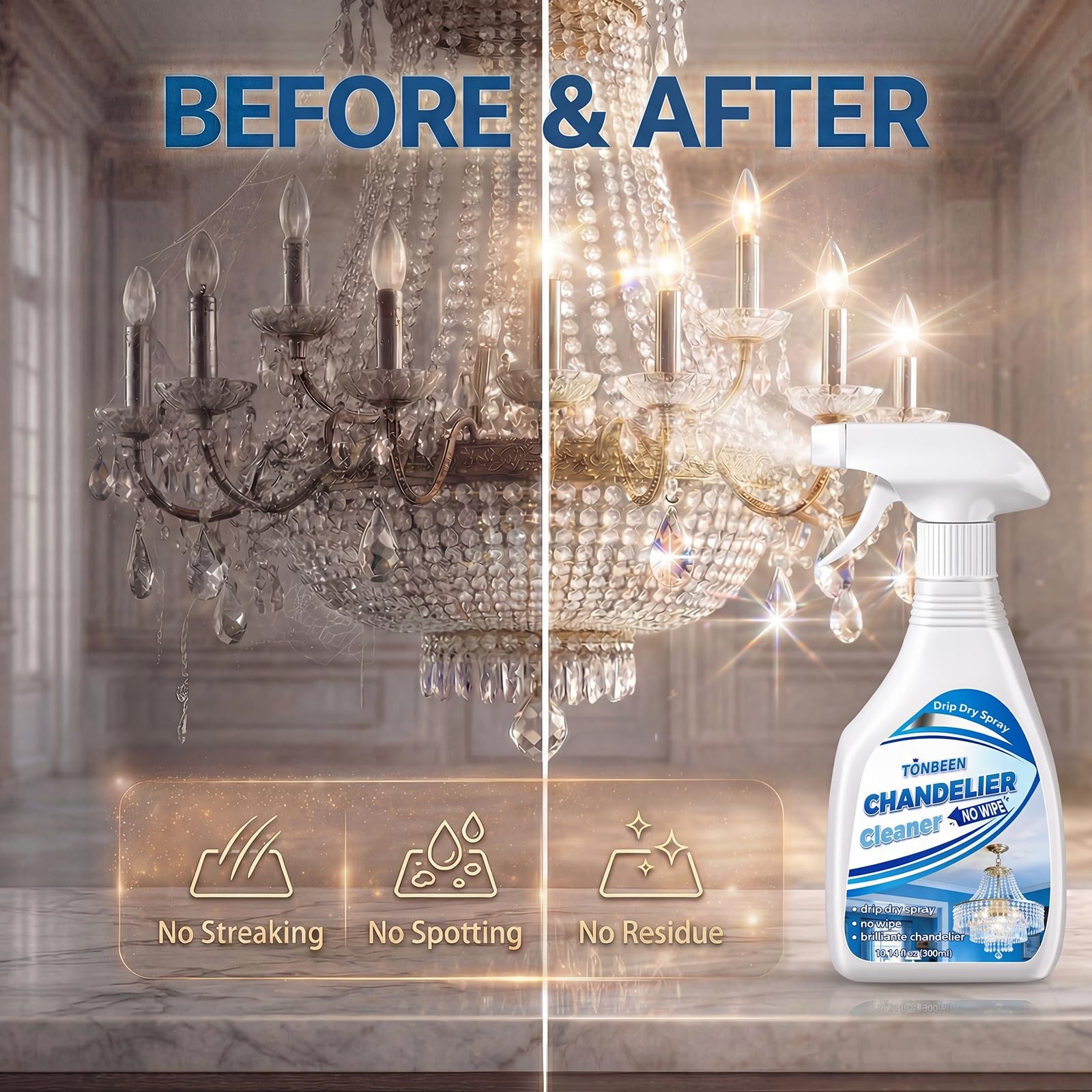 Crystal Chandelier Cleaner Drip Dry Spray – No Wipe Streak Free Dust Remover …