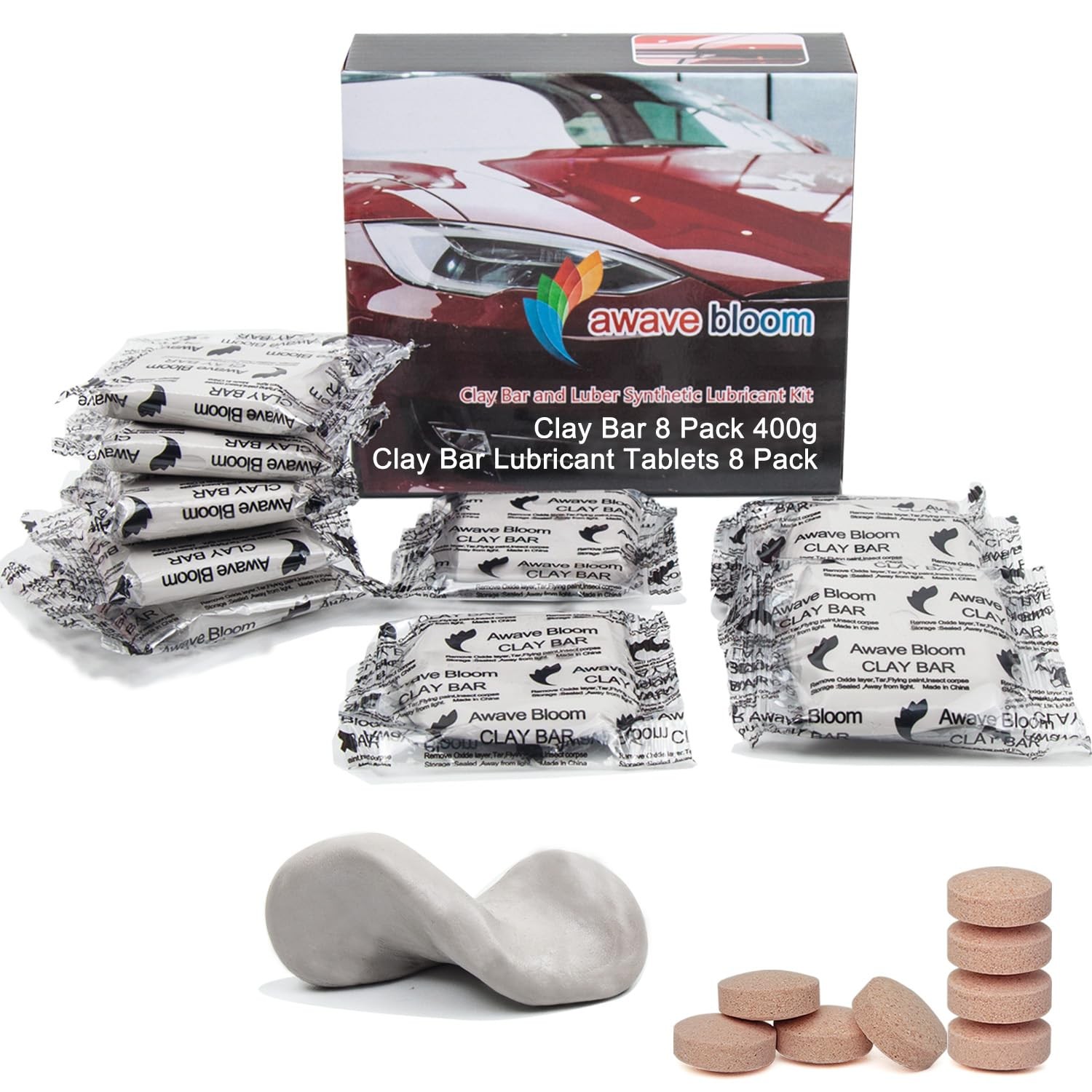 8 Pack Car Clay Bars Kit – 400g Clay & 8 Lubricant Tablets for Auto Detailing