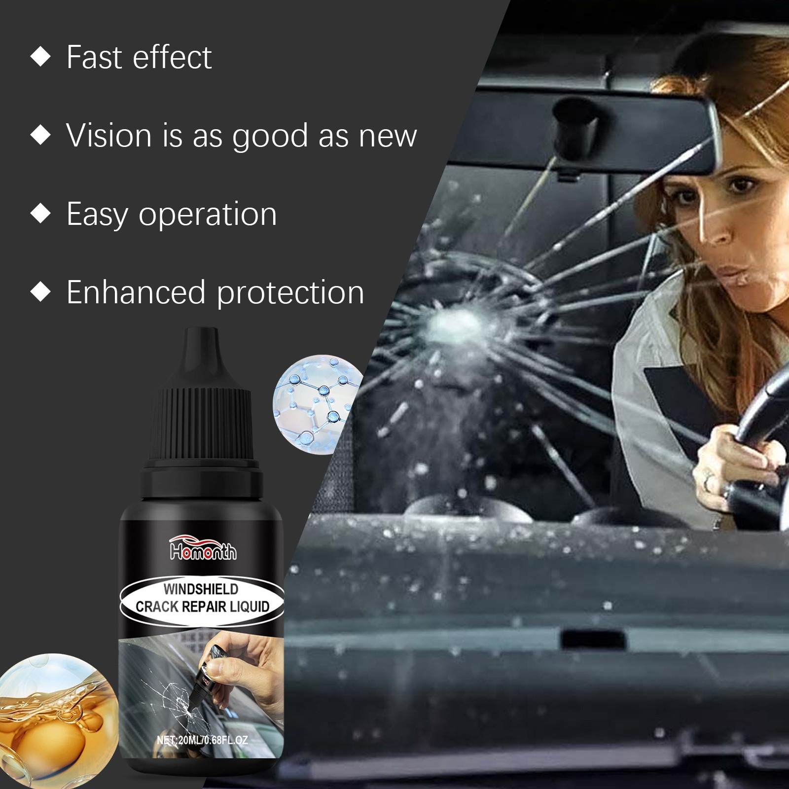 Windshield Crack Repair Kit – Rock Chip Repair UV Cure Resin for Auto Glass