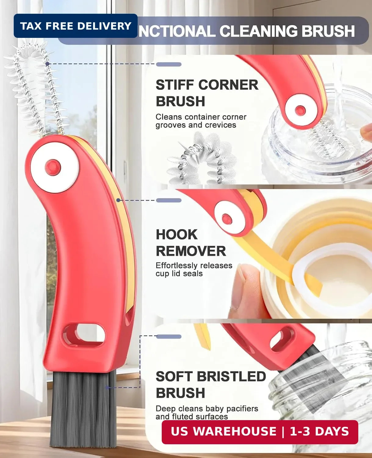 3 in 1 Cup Lid Cleaning Brush 3 PCS – Multifunctional Cleaning Brush Set for Tig