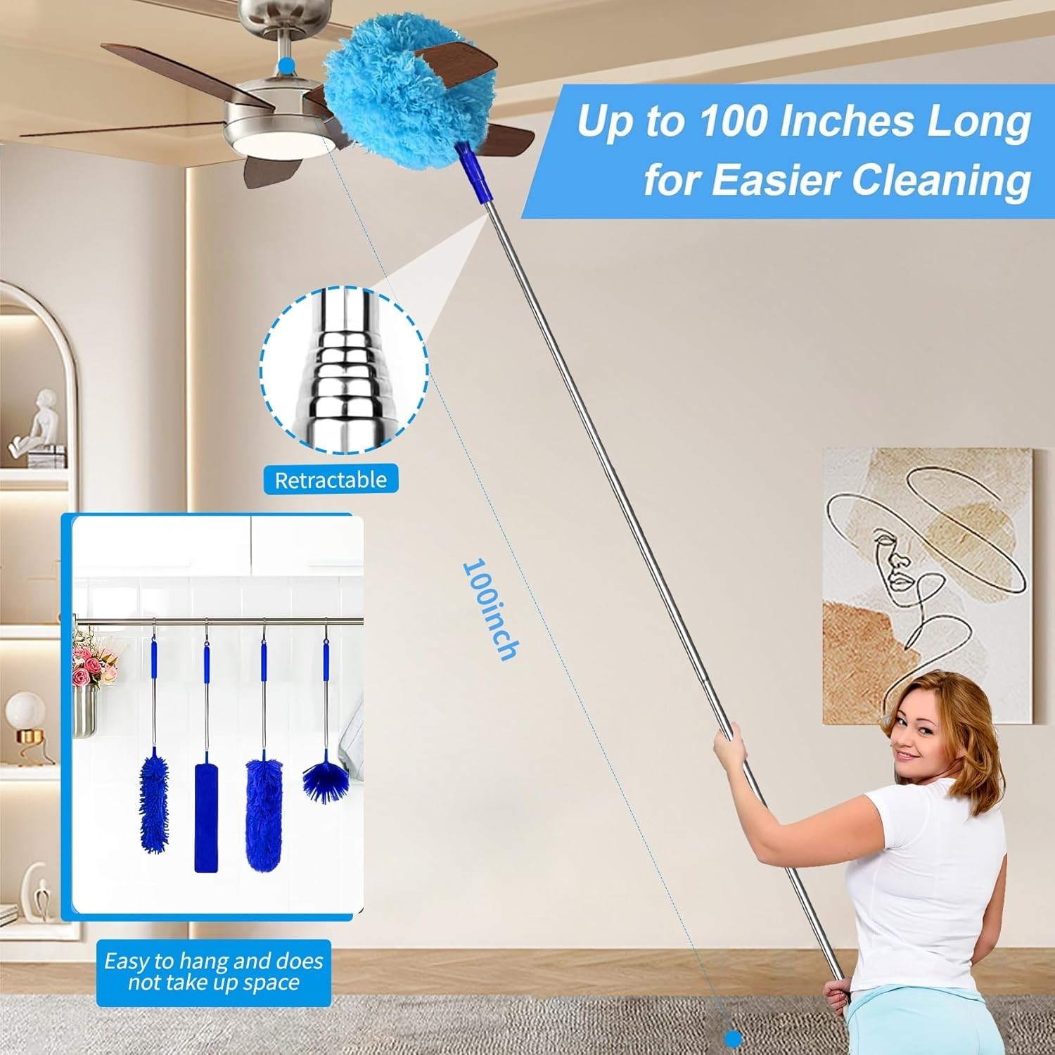 6-in-1 Duster with Stainless Steel Pole – Scratch-Resistant & Bendable