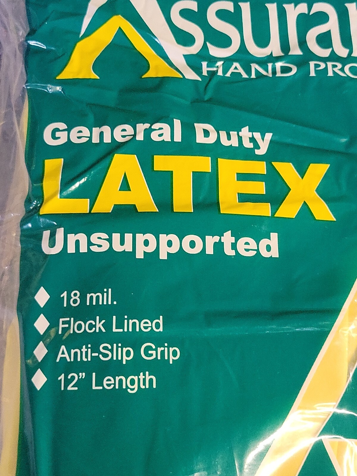 Assurance Gloves Latex LARGE Dishwashing/ Kitchen/ INDUSTRIAL 12 Pairs- 18 mil