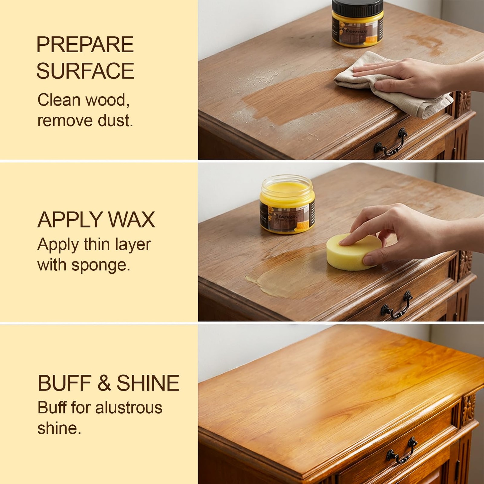 Beeswax Furniture Polish, Wood Seasoning Beeswax for Furniture Wood Wax for D…